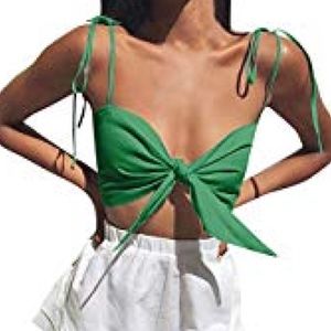 ❇️3/$30❇️ Green Cropped V Neck Bow Knot Crop Top S